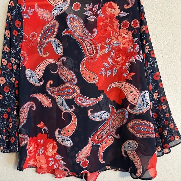 Boho Paisley Floral Bell Sleeve Sheer Blouse Sz M Retro Vintage Chic Fairytale - Picture 6 of 15